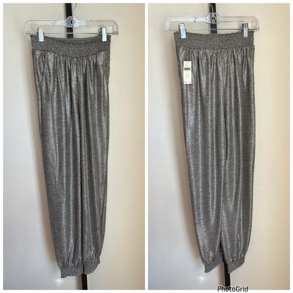 Anthropologie Metallic Silver Pull On Joggers XS petite NEW Tags
